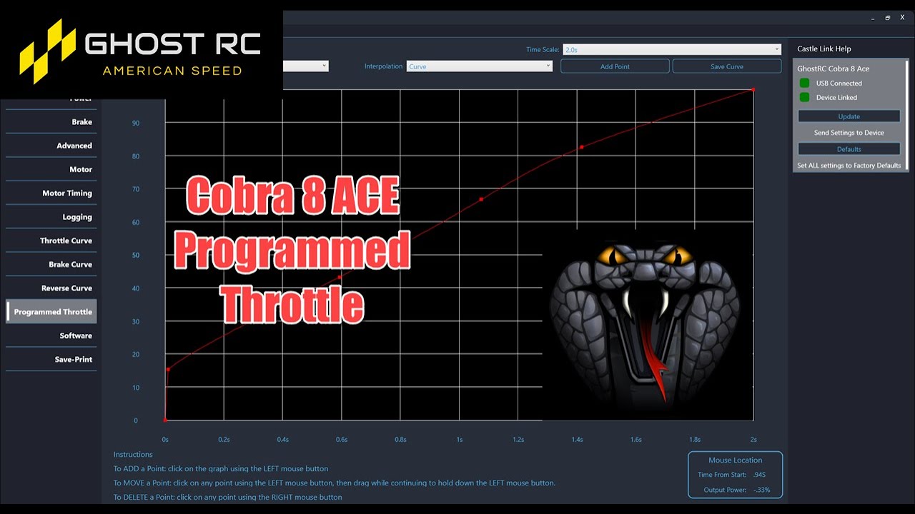 Ghost Rc Cobra 8 ACE Programmed Throttle