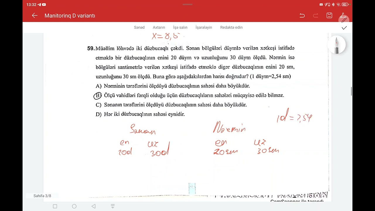 6-cı sinif #Monitorinq / Riyaziyyat / D variantı / 18 may 2025-ci il