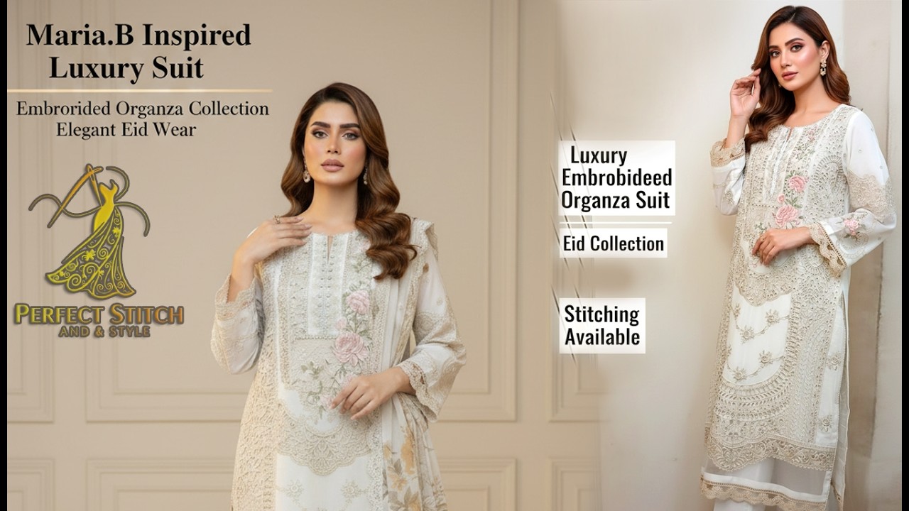 Maria.B 3 Piece Embroidered Organza Suit | EID LAWN-25-09 | Luxury Dress With Stitching Available