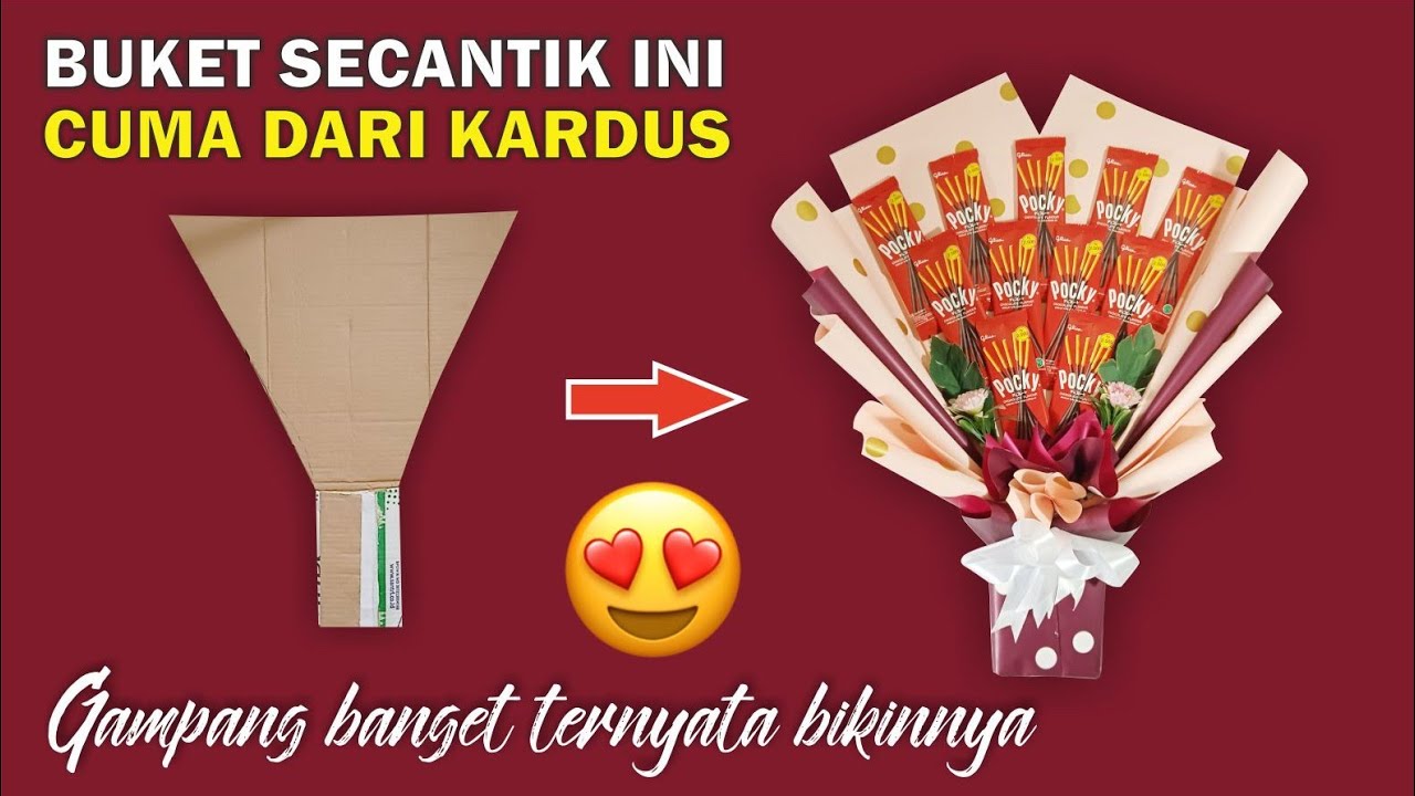 Cara membuat buket snack simple dan gak ribet hanya pake kardus | DIY Bouquet pocky for beginner
