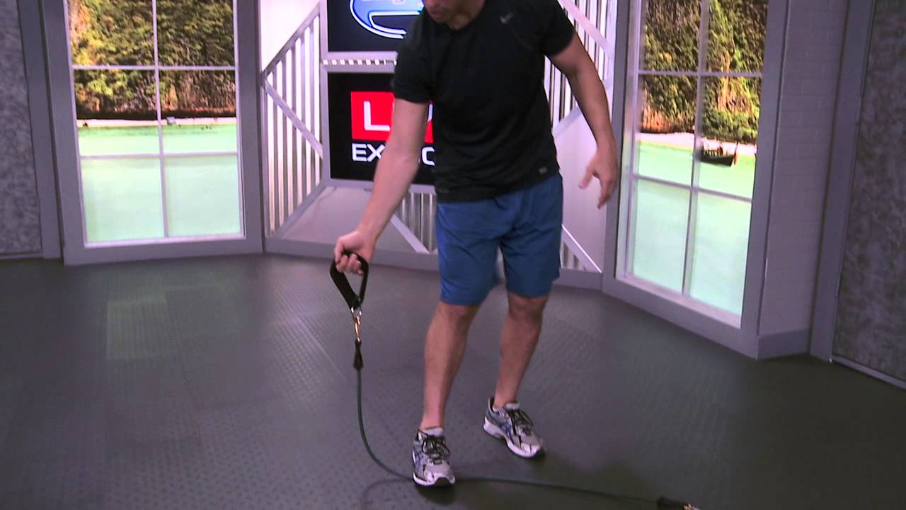 One Arm Straight Overhead Triceps Extension with Resistance Bands