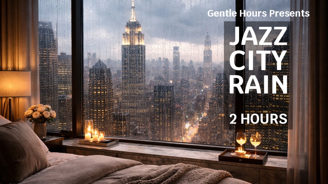 Rainy City Jazz ☔ Smooth Jazz Ambience | 2 Hours Relaxing Music from a Hotel Window