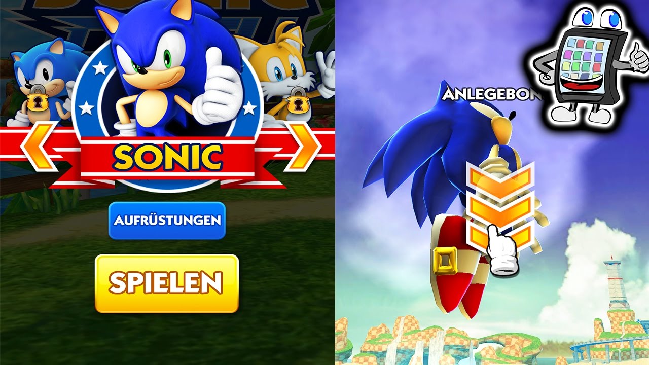 SONIC DASH App deutsch | blauer Igel kugelt sich und fliegt | Sega Sonic the Hedgehog