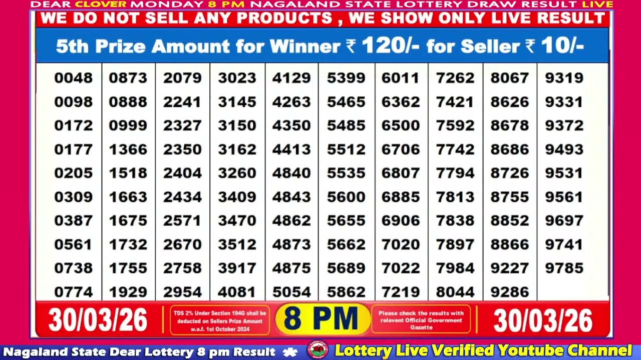 [LIVE] Lottery 8:00 PM Dear Nagaland state lottery live draw result 30.03.2026 | Lottery live