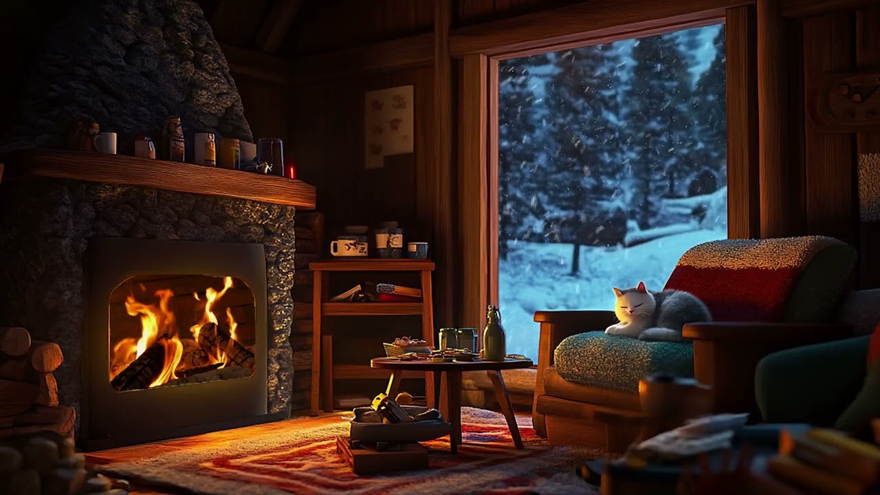 Instant sleep in 3 minutes - Relaxing sounds of blizzards, snowstorms, howling wind, and a fireplace