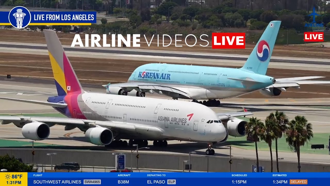 Double Airbus A380 Takeoffs from LAX's Runway 24L - Amazing Views from the H Hotel!