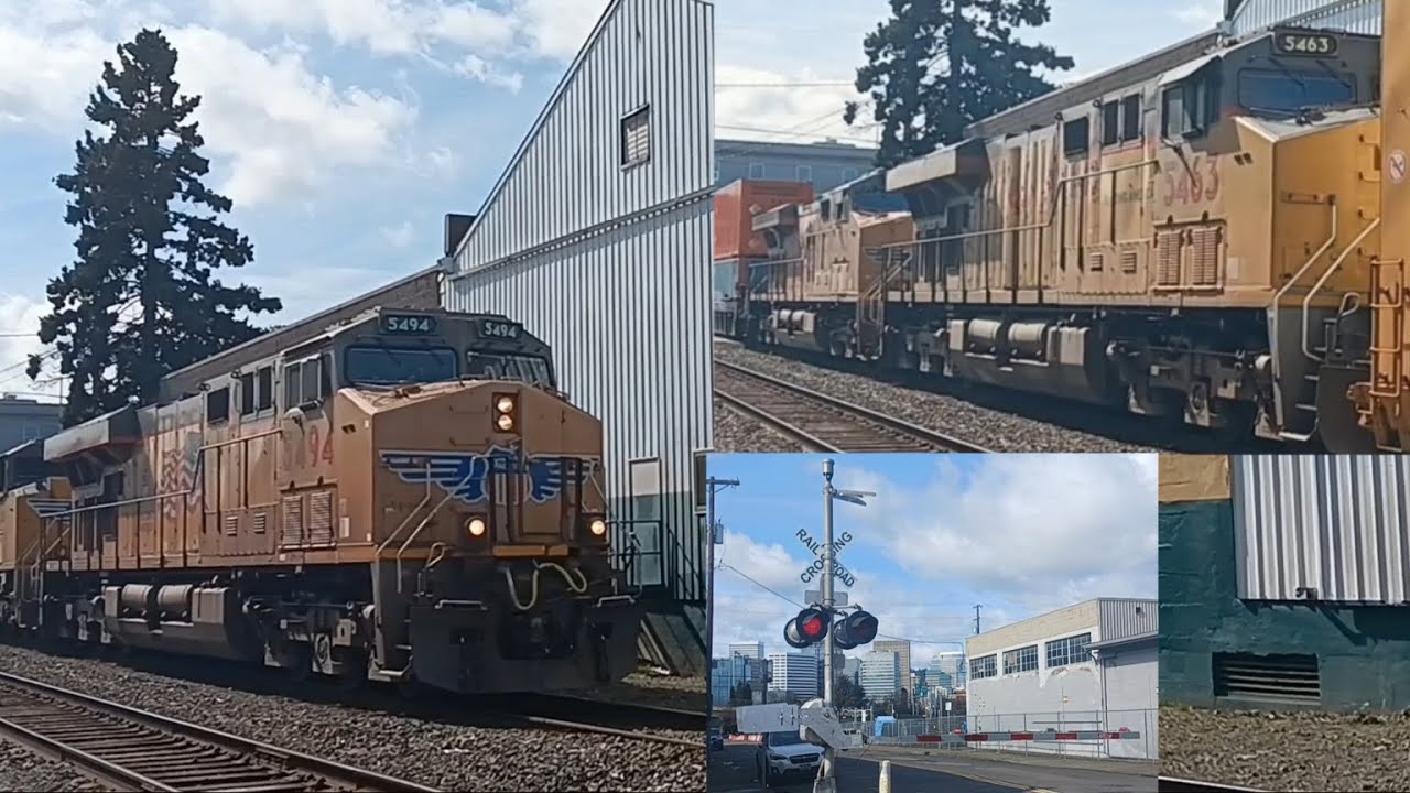 UP Mixed intermodal train passing though Portland Oregon's horn ally [horn ally] [3-14-16]