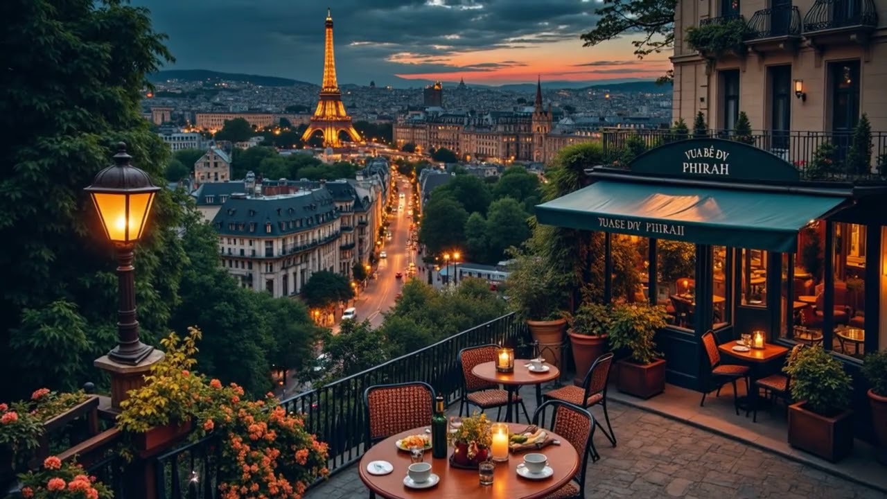 Paris Rooftop Jazz Lounge ☕ Smooth Jazz & Gentle Bossa Nova Night Ambience