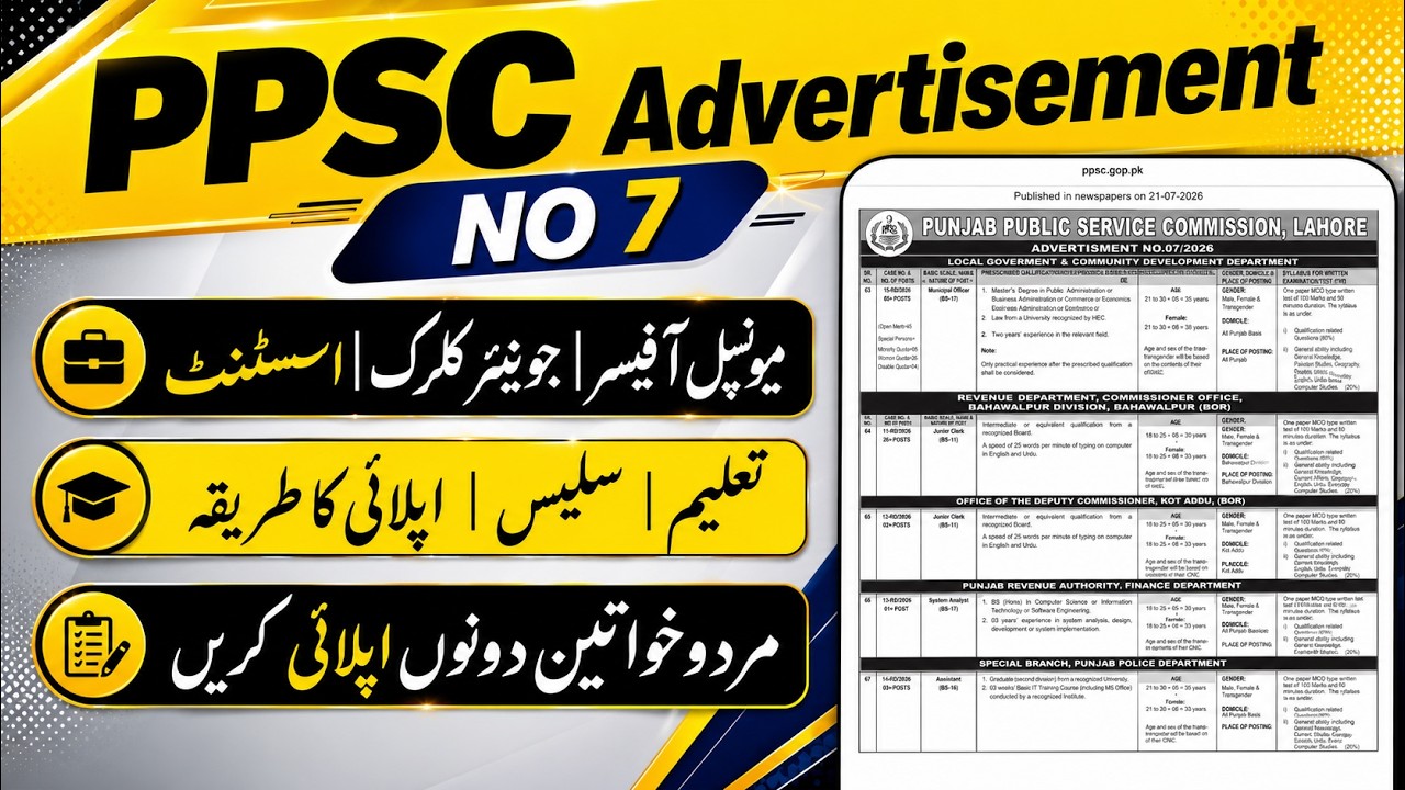PPSC Jobs | Advertisement No. 07 | Assistant, Junior Clerk, PRO, SWO & More | Complete Details