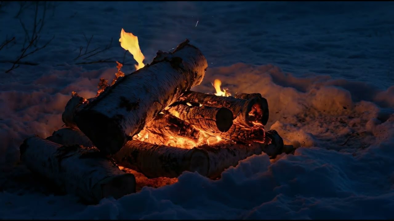 10 Hours Cozy Winter Campfire ❄️ Crackling Fire Sounds for Deep Sleep & Relaxation