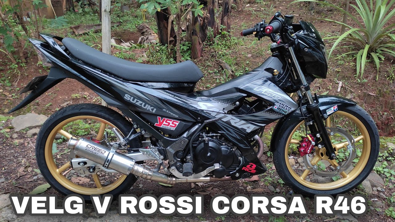 Tampilan velg vrossi model Rcb di pasang ban corsa R46 di motor satria fu