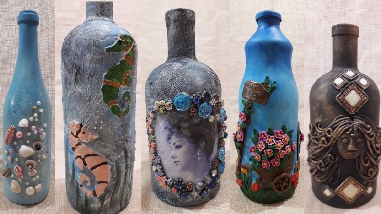 5 GARRAFAS DECORADAS / ARTESANATO COM GARRAFAS DE VIDRO @lucibuzo