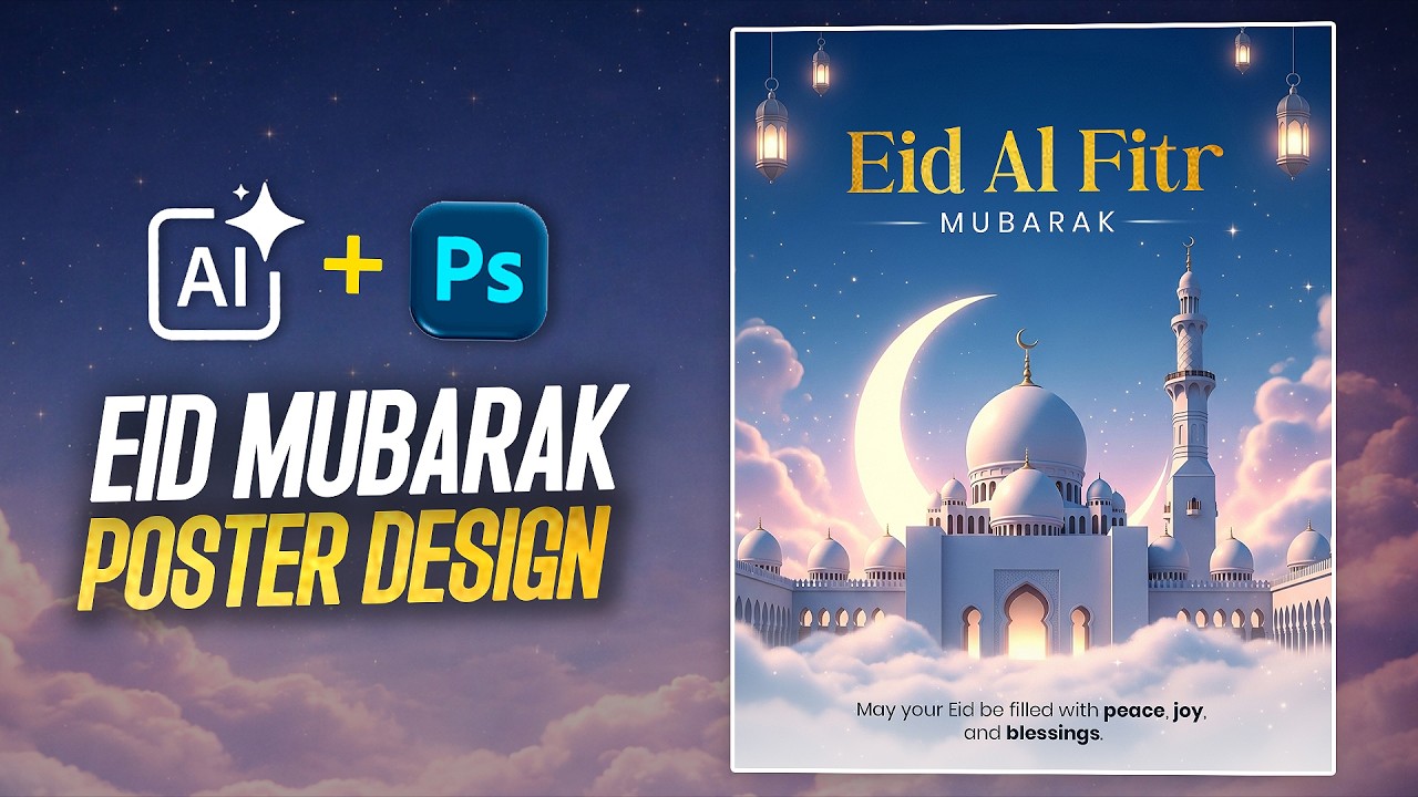 Modern Eid Poster Design using AI and Photoshop | Eid Mubarak 2026
