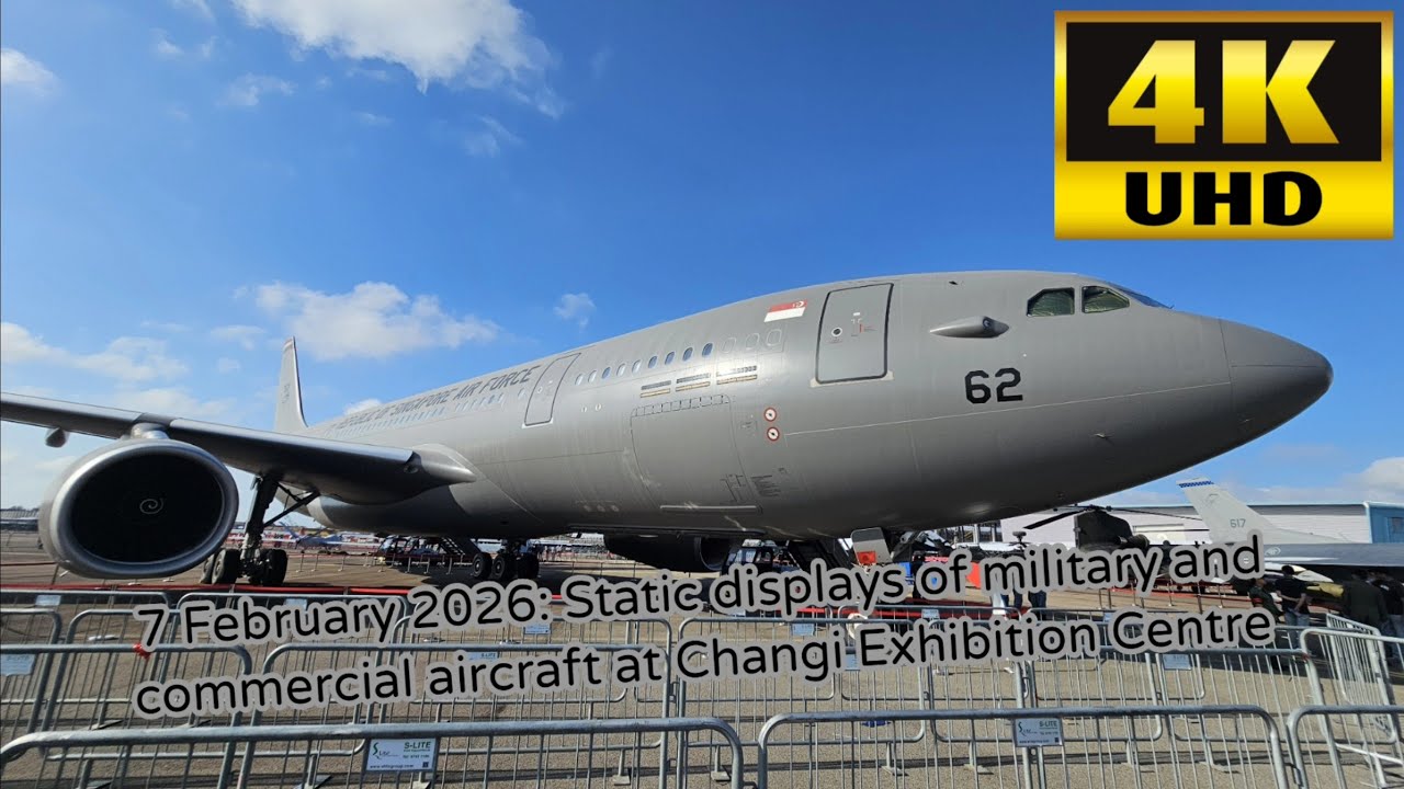 7 February 2026: Static displays of military and commercial aircraft at Changi Exhibition Centre