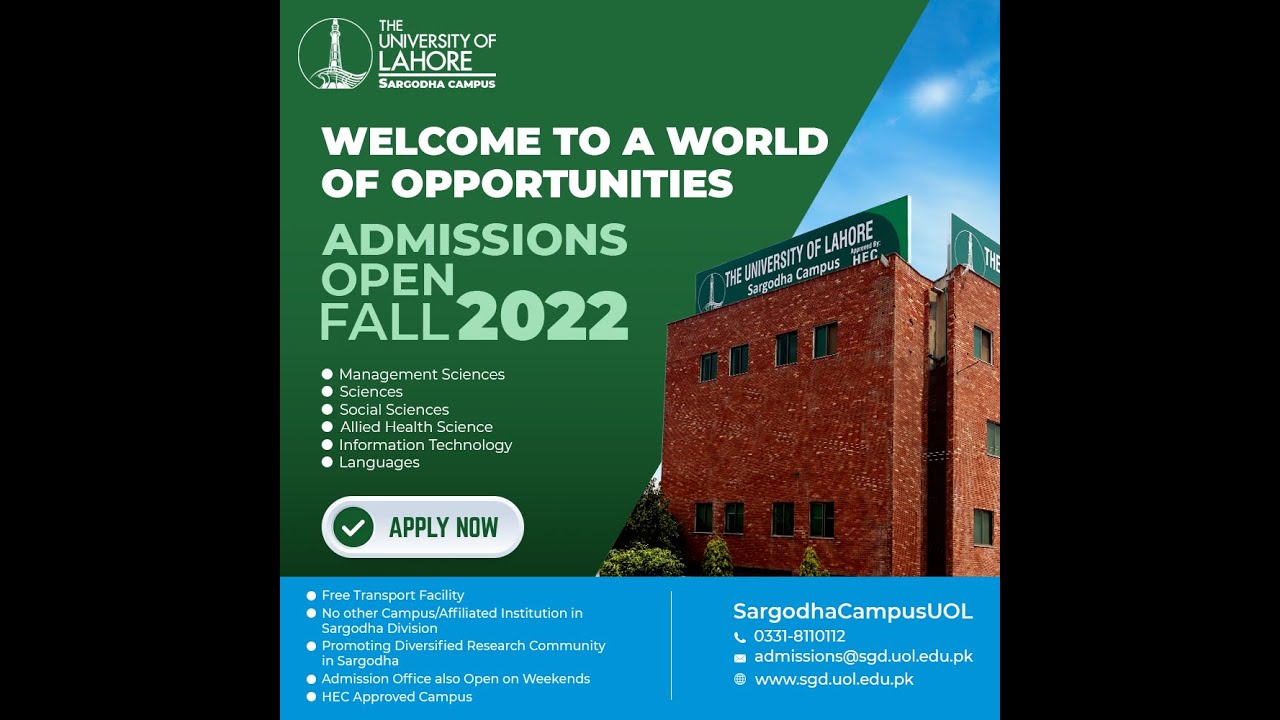 Admissions Open Fall 2022 Last Date to Apply 15 November, 2022 WhatsApp: 03318110112