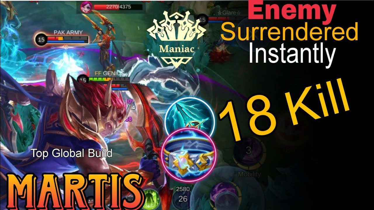 Martis MANIAC & 18 KILLS in Mythic Honor Rank | Enemy Surrender Instantly MLBB
