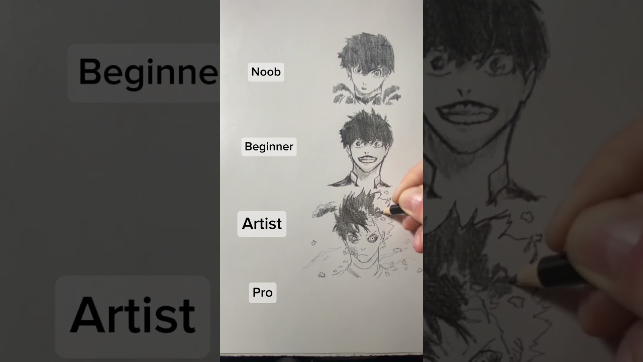 How to Draw Isagi Yoichi (noob vs beginner vs artist vs pro). #anime #bluelock #art #shorts #isagi