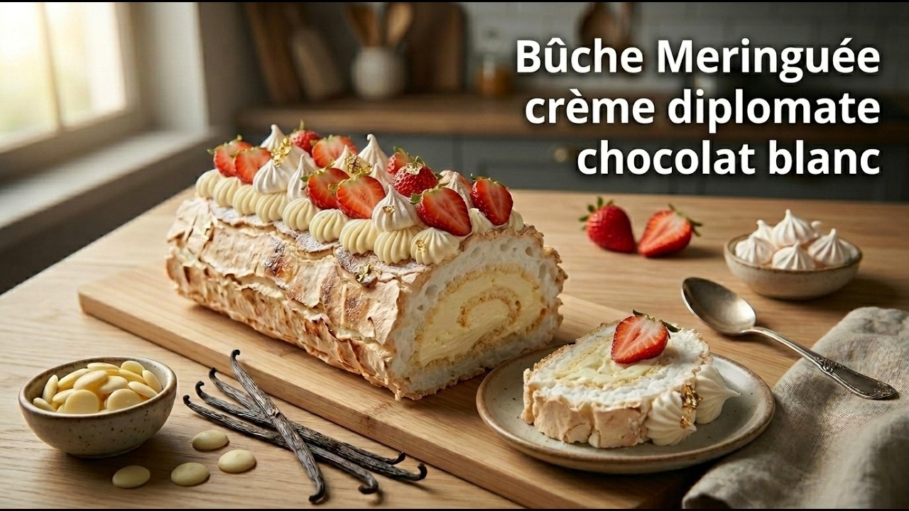 Bûche Meringuée crème diplomate chocolat blanc#nadi_channel 
