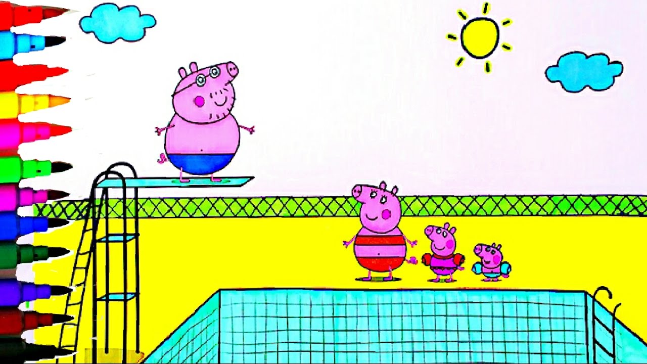 Peppa Pig BEST Coloring Book Pages Kids Fun Art Activities Peppa Pig Swimming Pool Kids Videos
