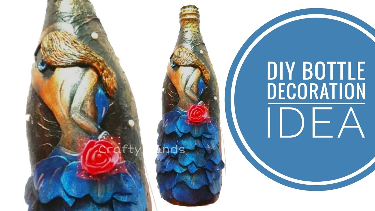 DIY bottle decoration idea||bottle art without clay||bottle art
