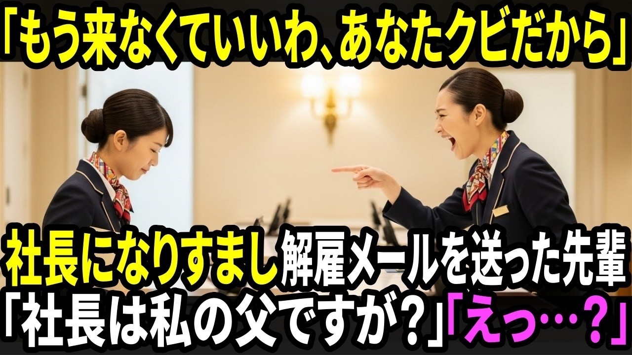 「明日から来なくていいわ。あなたクビだから」社長になりすましメールで新人を追い出した先輩　「社長は私の父で、今一緒にいますが？」「…えっ？」