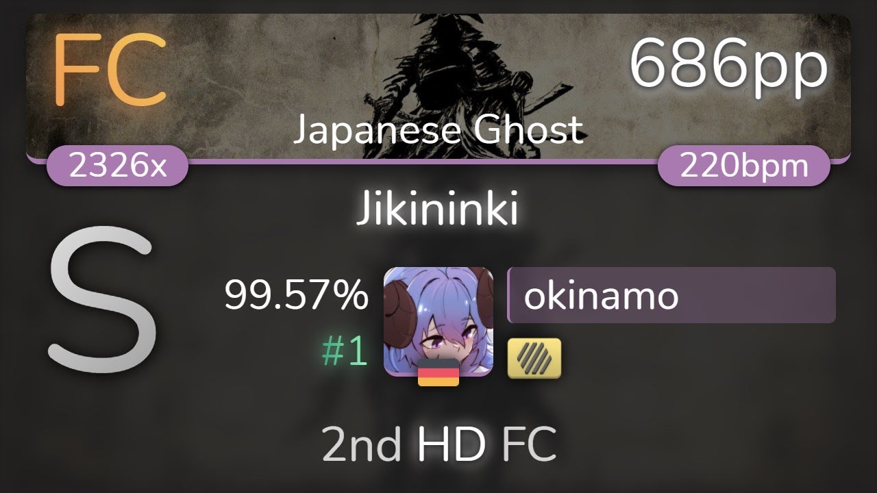 okinamo | Whispered - Jikininki [Japanese Ghost] +HD 99.57% {#1 686pp FC} - osu!