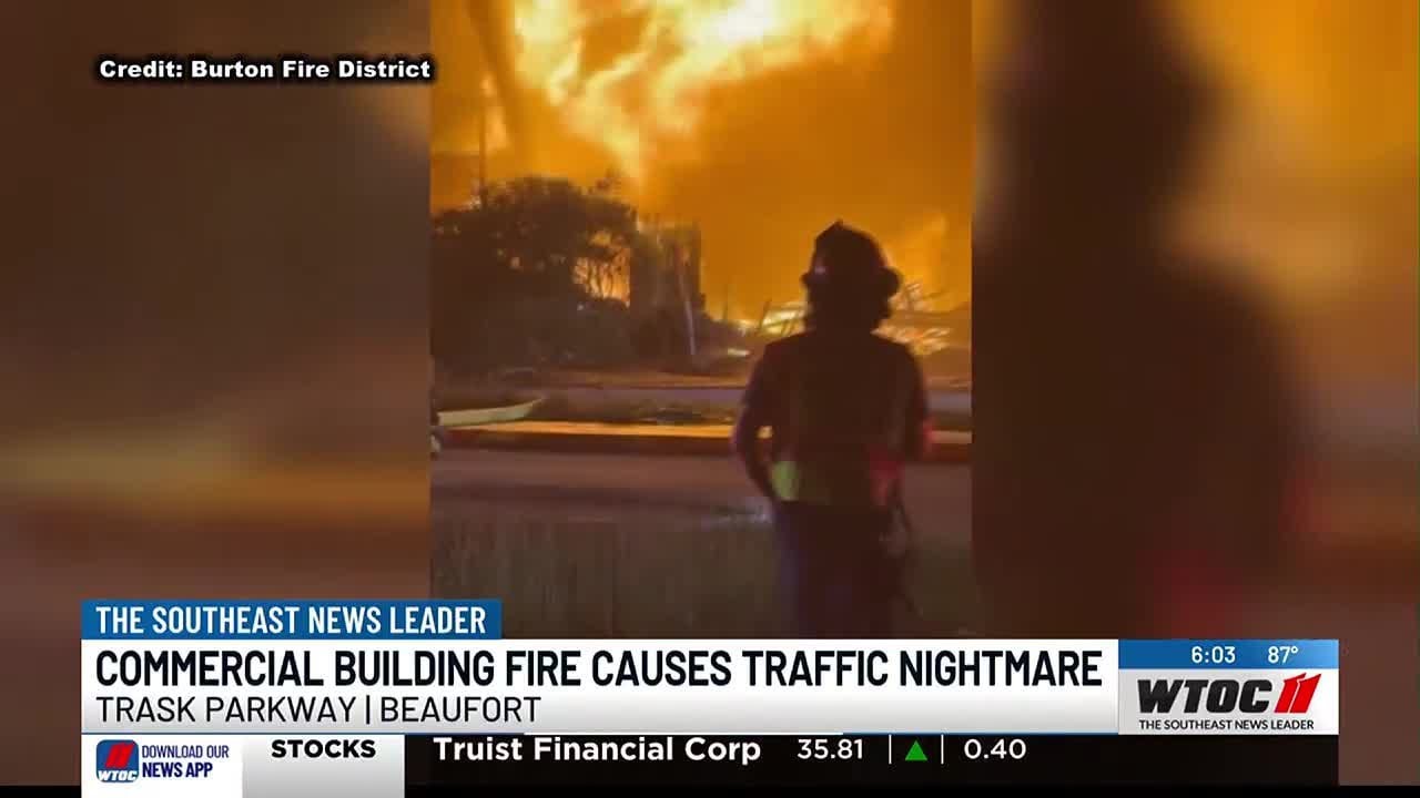 Commercial building fire causes traffic nightmare