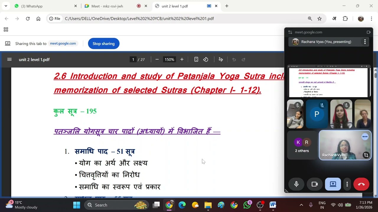 Day 15  Patanjal Yogsutra  Advance Yoga Teacher Training   YCB Level 2 Coaching at Srijan Yog Acadmy