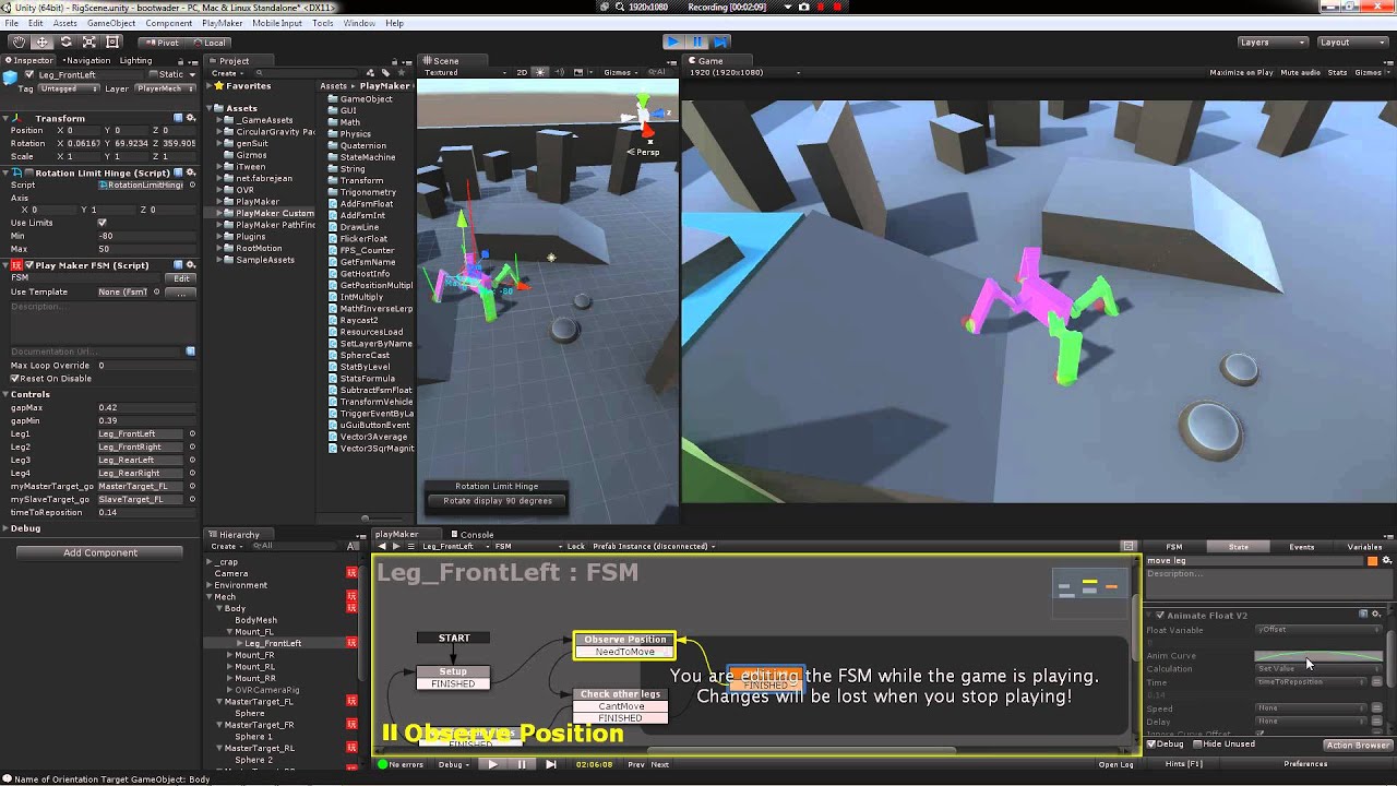 Unity, Playmaker and Final IK Quadruped Mech