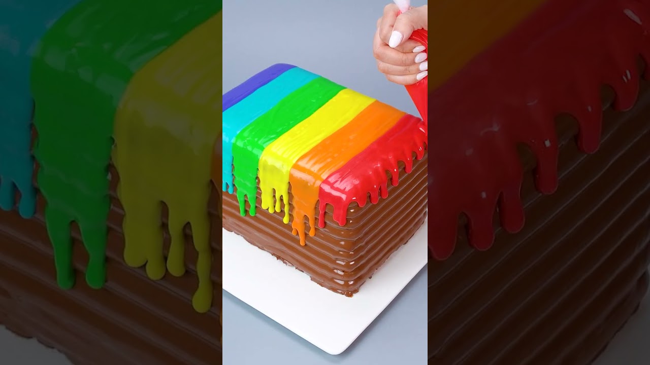Melting Rainbow Drip Cake 🍫🌈 Oddly Satisfying Chocolate Art #shorts #satisfying #cake #rainbow