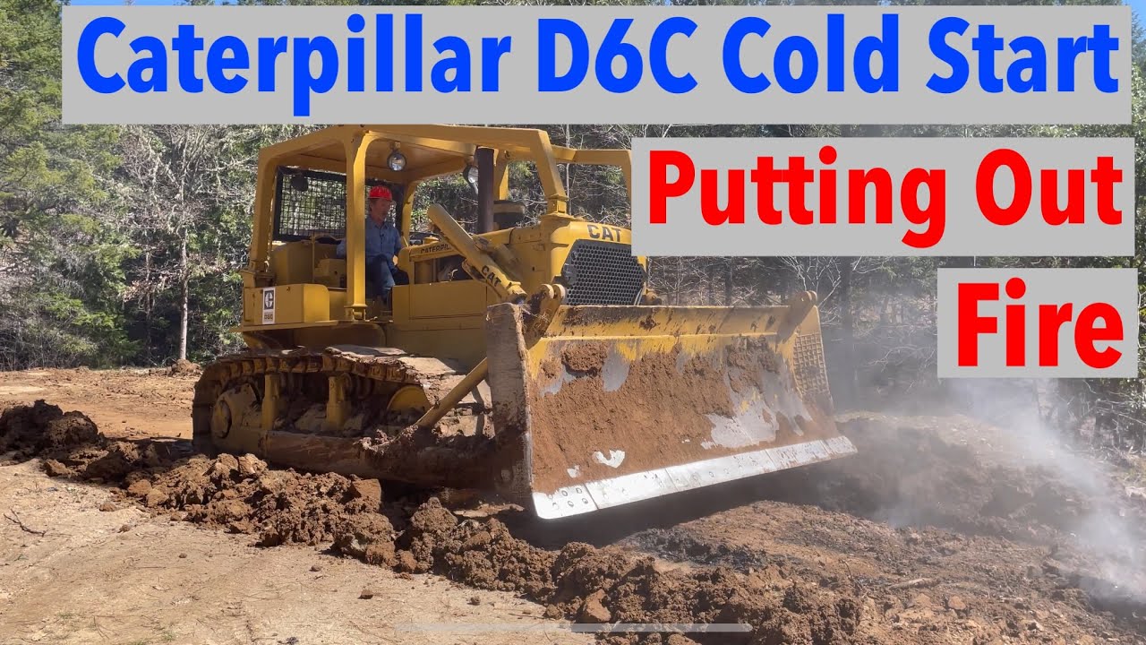 Caterpillar D6C Bulldozer Cold Start Pushing Dirt