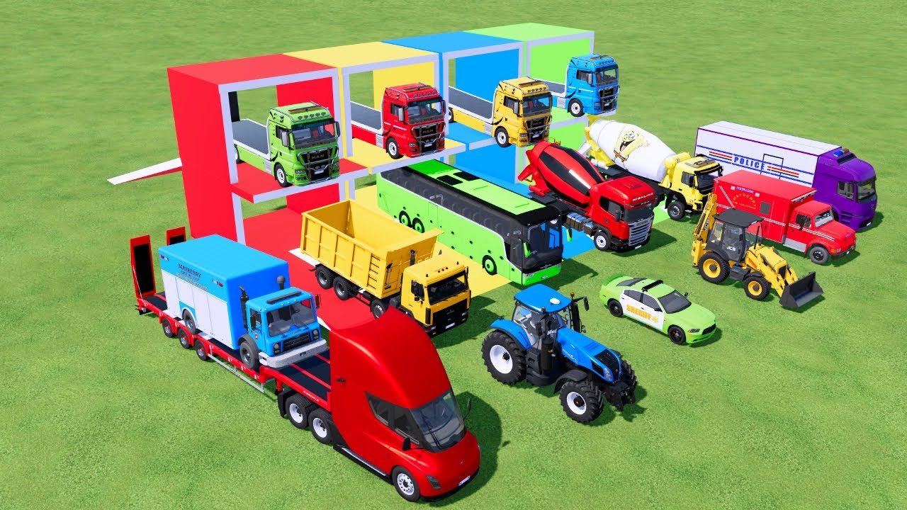 Transporting Dump Truck, Cement Mixer, Tractor Dump Tipper & Fire Rescue – FS22