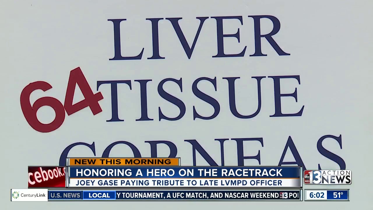 Joey Gase paying tribute to Las Vegas officer during NASCAR race