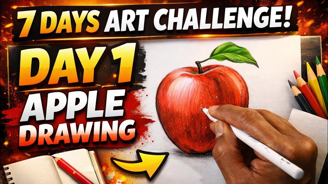 7 Days Art Challenge – Day 1 Apple Drawing 🍎 | Realistic Apple Drawing Step by Step
