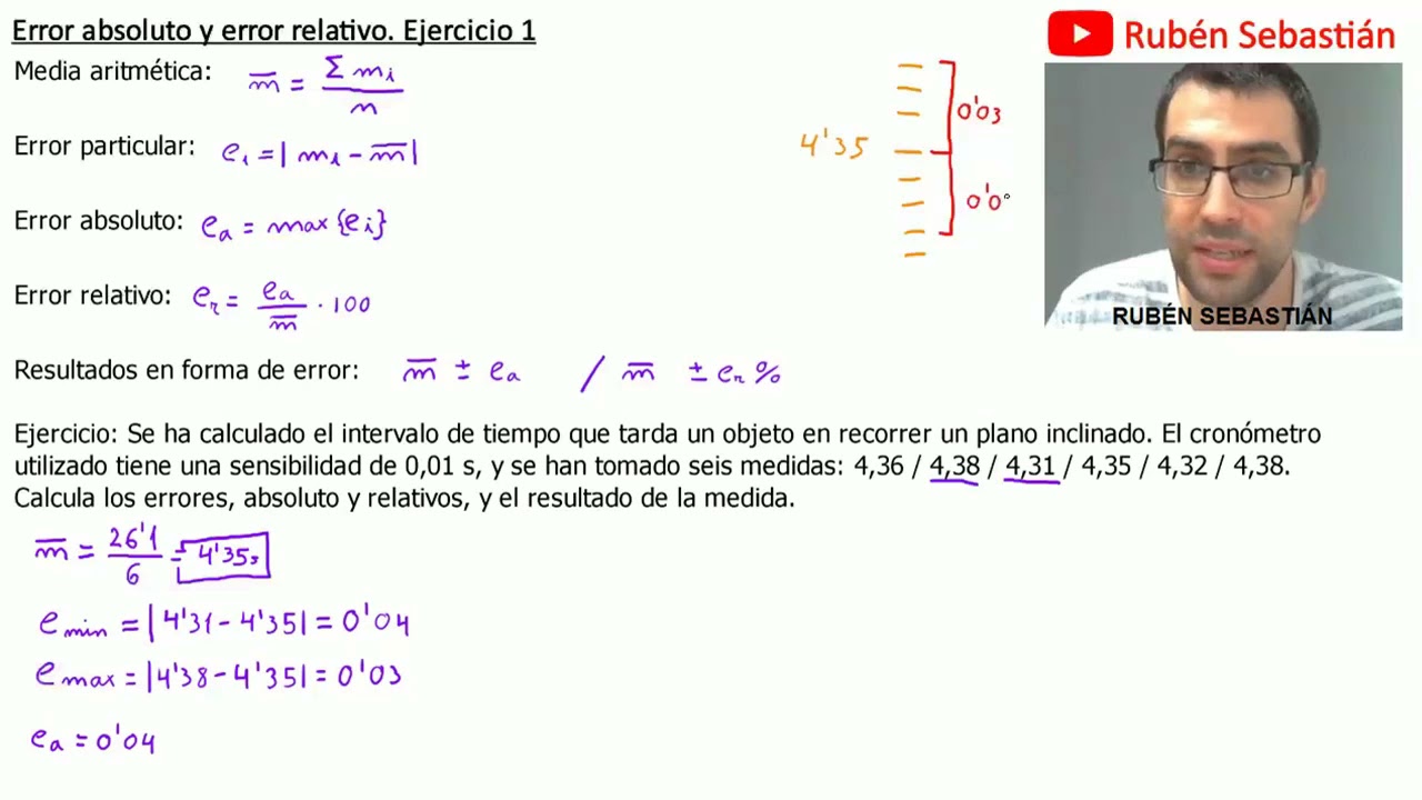 EJERCICIO RESUELTO de calcular el error absoluto y error relativo. F&iacute;sica.