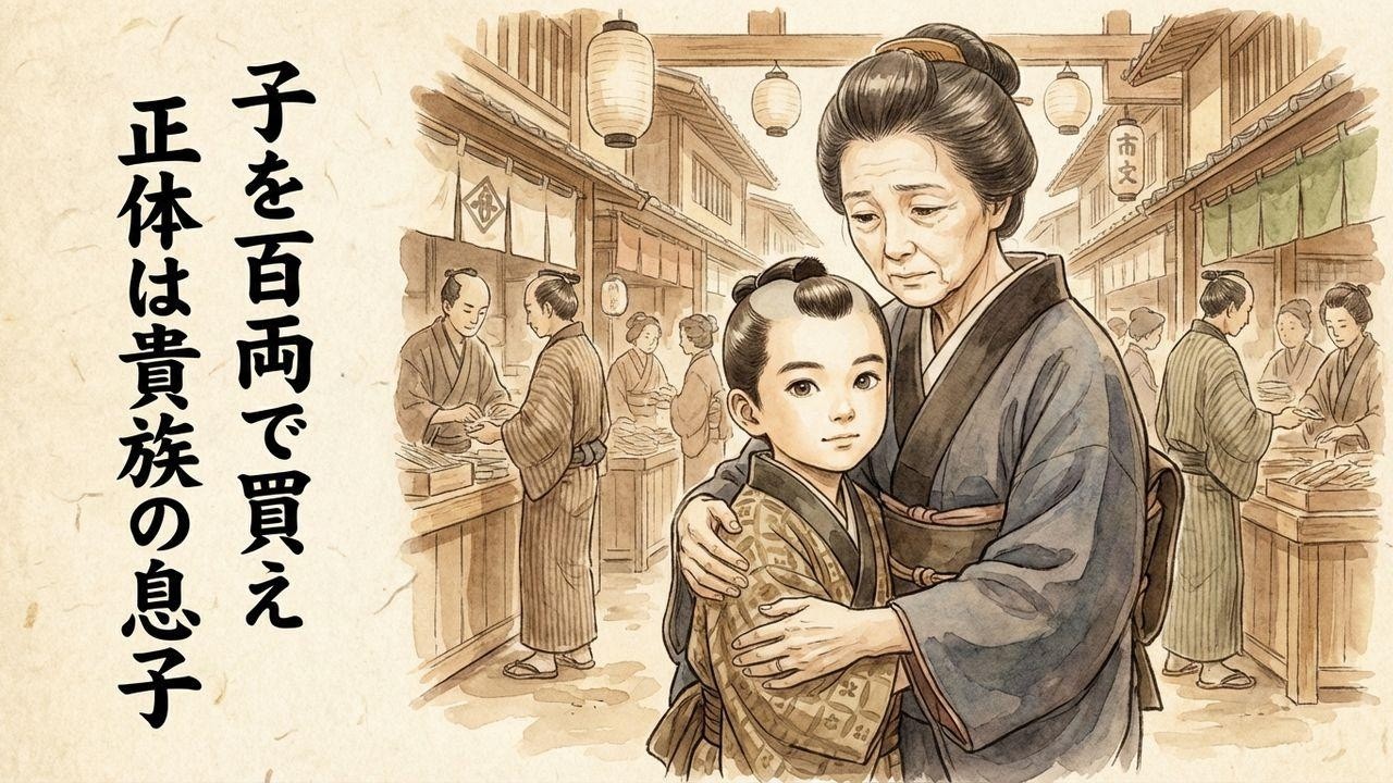 市場で乞食の子を百両で買った未亡人。数年後、その子の正体に腰を抜かした。