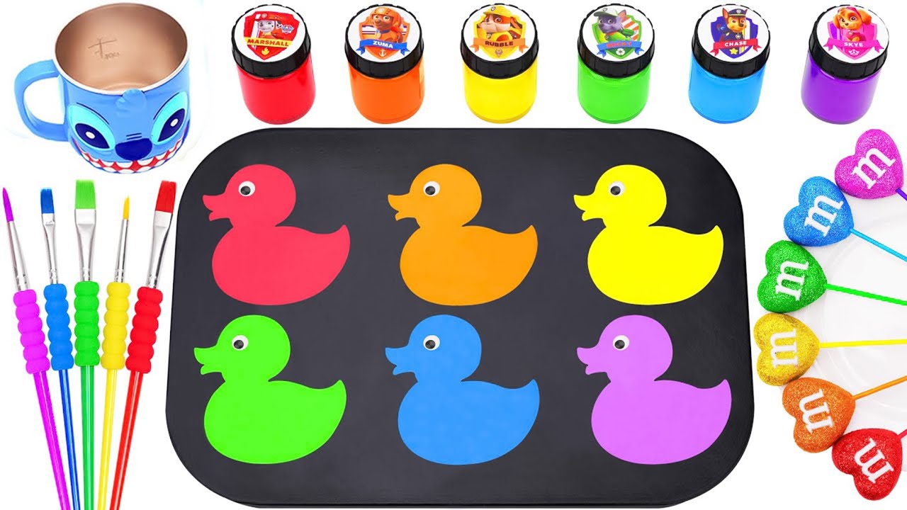Oddly Satisfying Video | Making 6 Rainbow Duck Swimming in Sparkly Slime Tray &ndash; Special Cutting ASMR