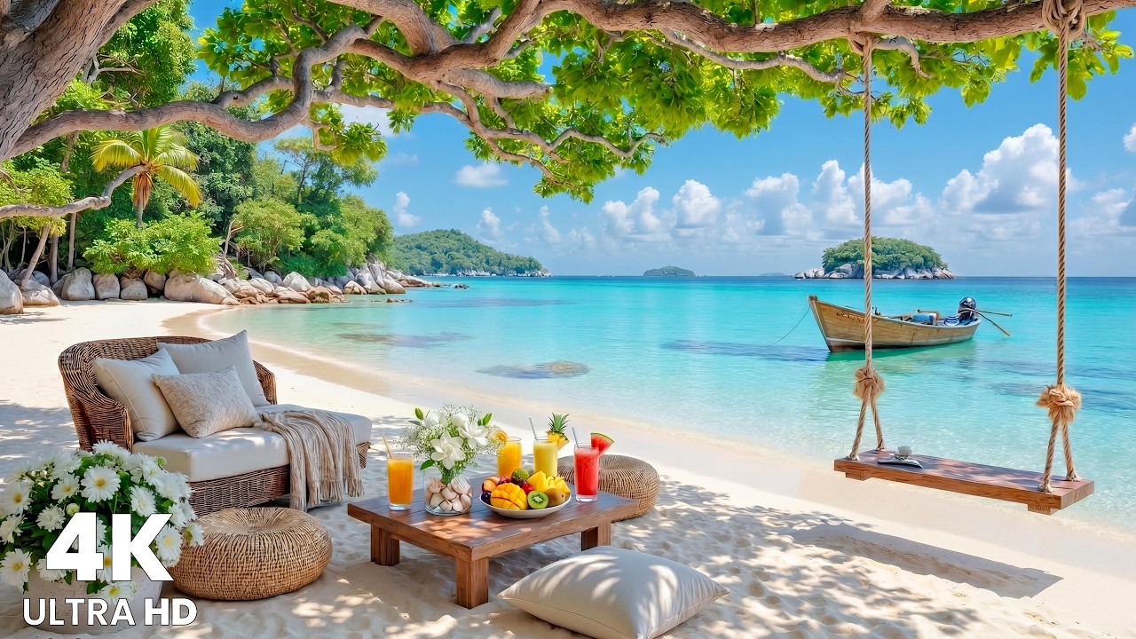 Summer Seaside Ambience - Gentle Piano Background Music with Soft Ocean Waves for Study, Read & Work
