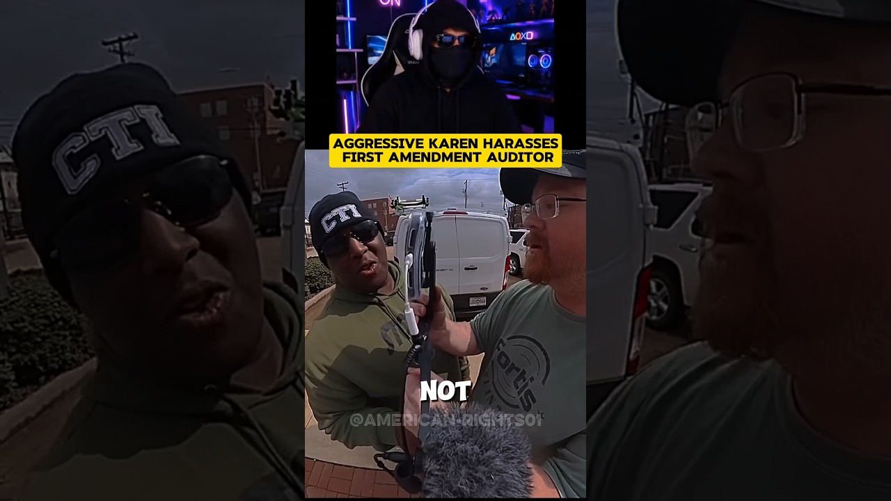 Aggressive karen Harasses first amendment auditor #amendment #constitution #police #americanrights