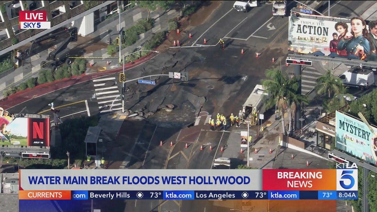 Water main break floods West Hollywood - KTLA Team Coverage