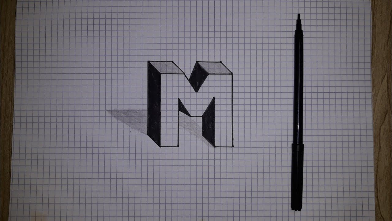 كيفية رسم حرف M ثلاثي ابعاد 3D