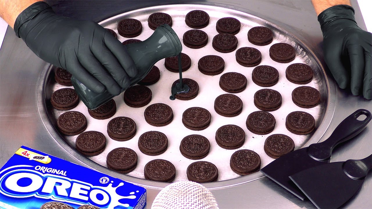 All Black - massive Oreo Ice Cream Rolls ASMR | how to make -30° frozen Oreos to Ice Cream Dessert