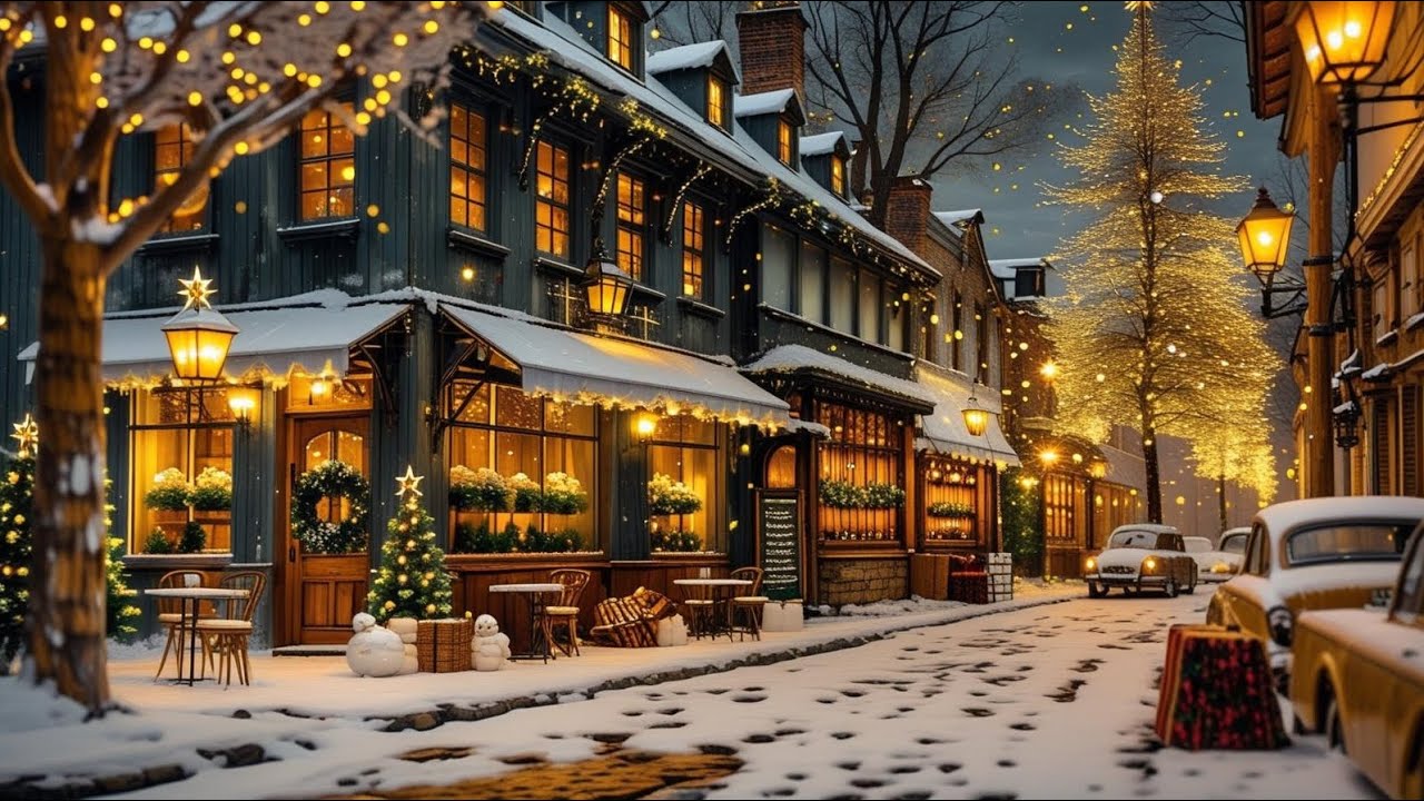 Relaxing Winter Village Night ❄️ Cozy Lights & Gentle Snow | Study, Work, Relax