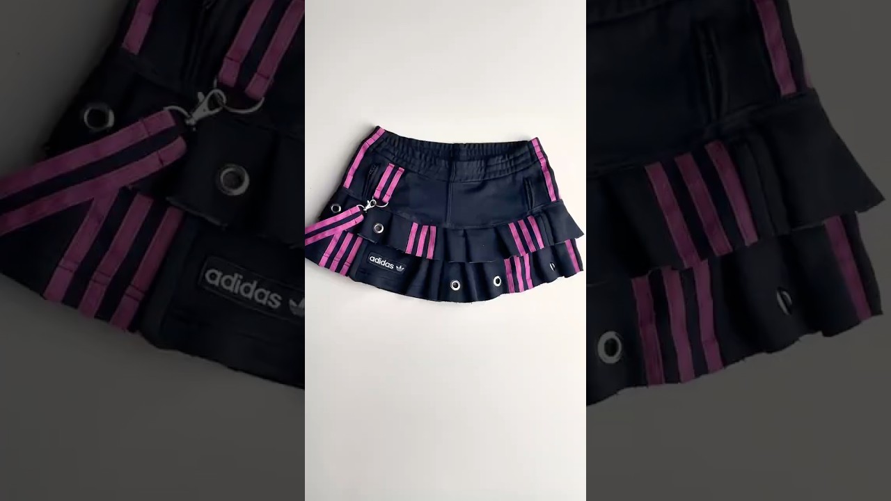 Переделайте старые спортивные штаны Adidas в плиссированную мини-юбку, вдохновляясь идеей передел...