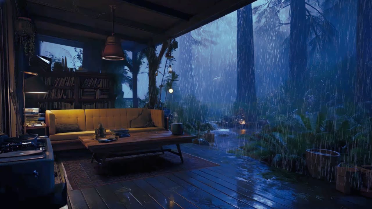 Soft Piano & Heavy Rain on Porch | Focus Music for Studying & Reading