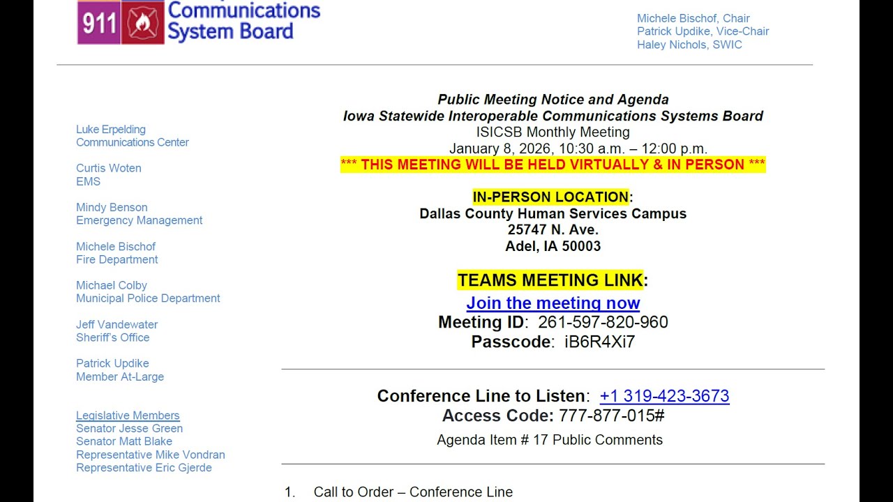 January 8, 2026 ISICSB Meeting