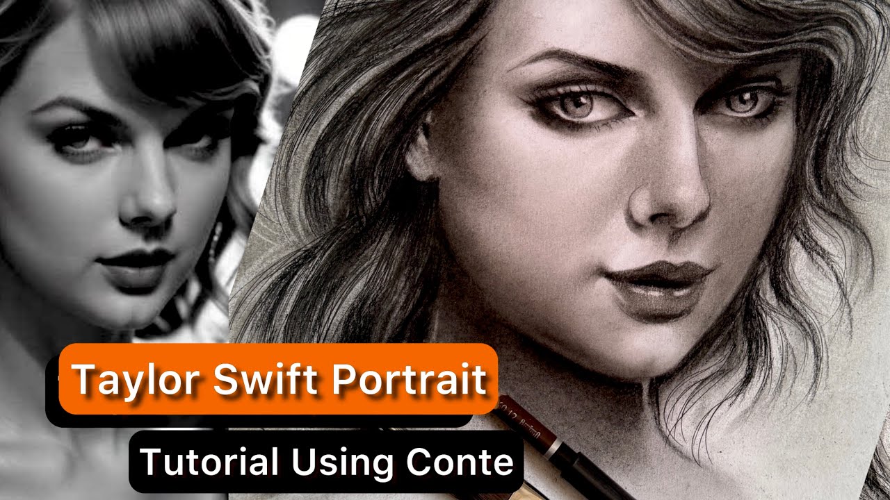 Taylor Swift-step by step Portrait Drawing Using Conte and Charcoal 