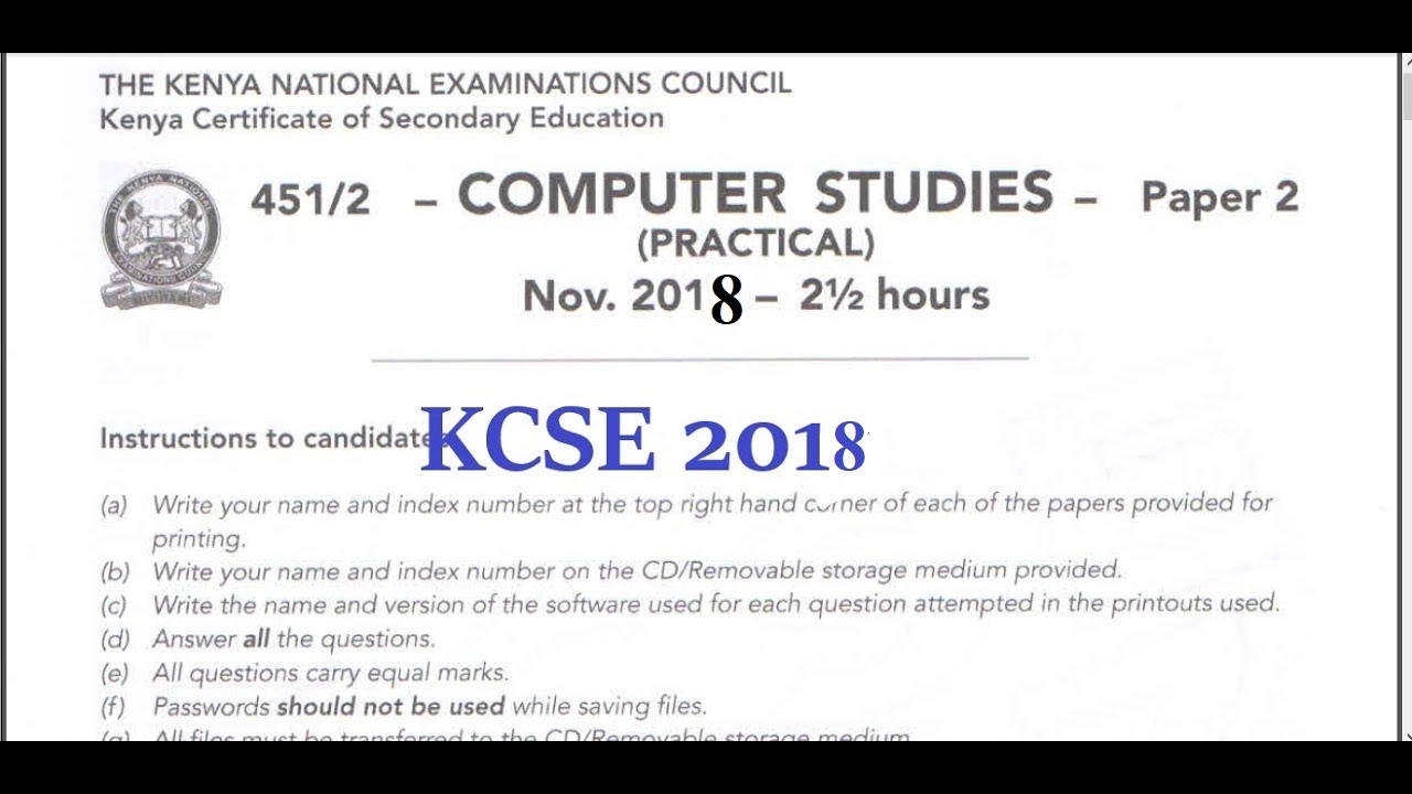 СХЕМА ОЦЕНКИ ПРАКТИЧЕСКОГО ВИДЕО-ЭКЗАМЕНА ПО КОМПЬЮТЕРНЫМ НАУКАМ KCSE 2018