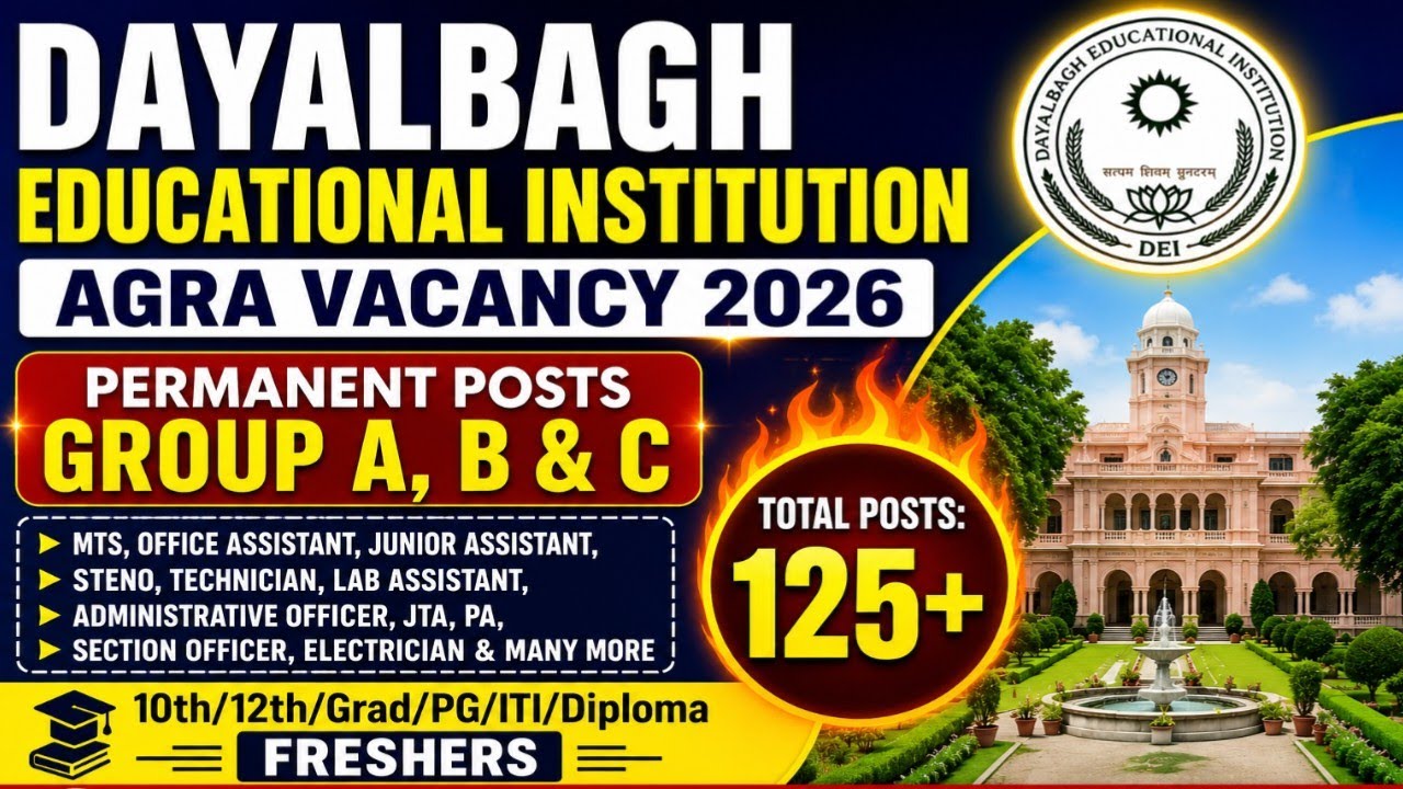 🔥DEI Agra Group A, B & C Vacancies 2026 Out 📢 Ministry of Education 👉 Permanent Posts 🎯10th/12th/...