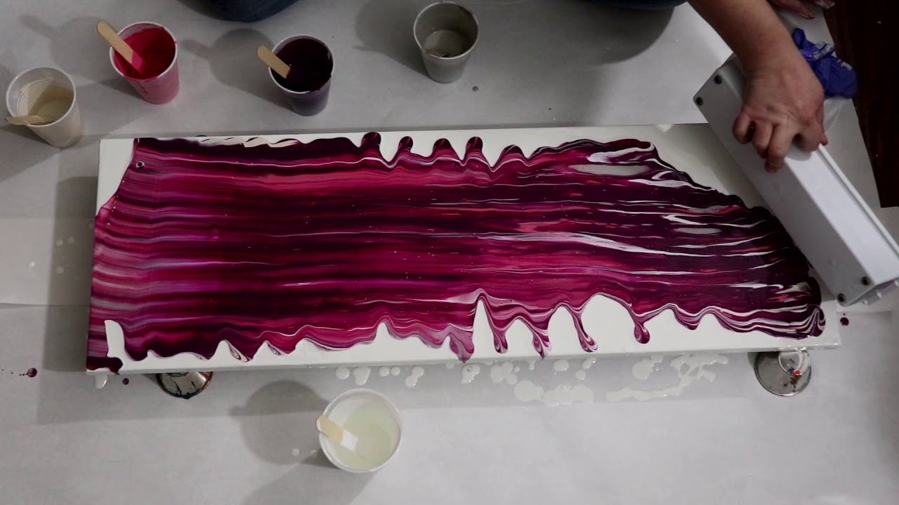 (199) Large Pink and Purple Acrylic Dirty Pour